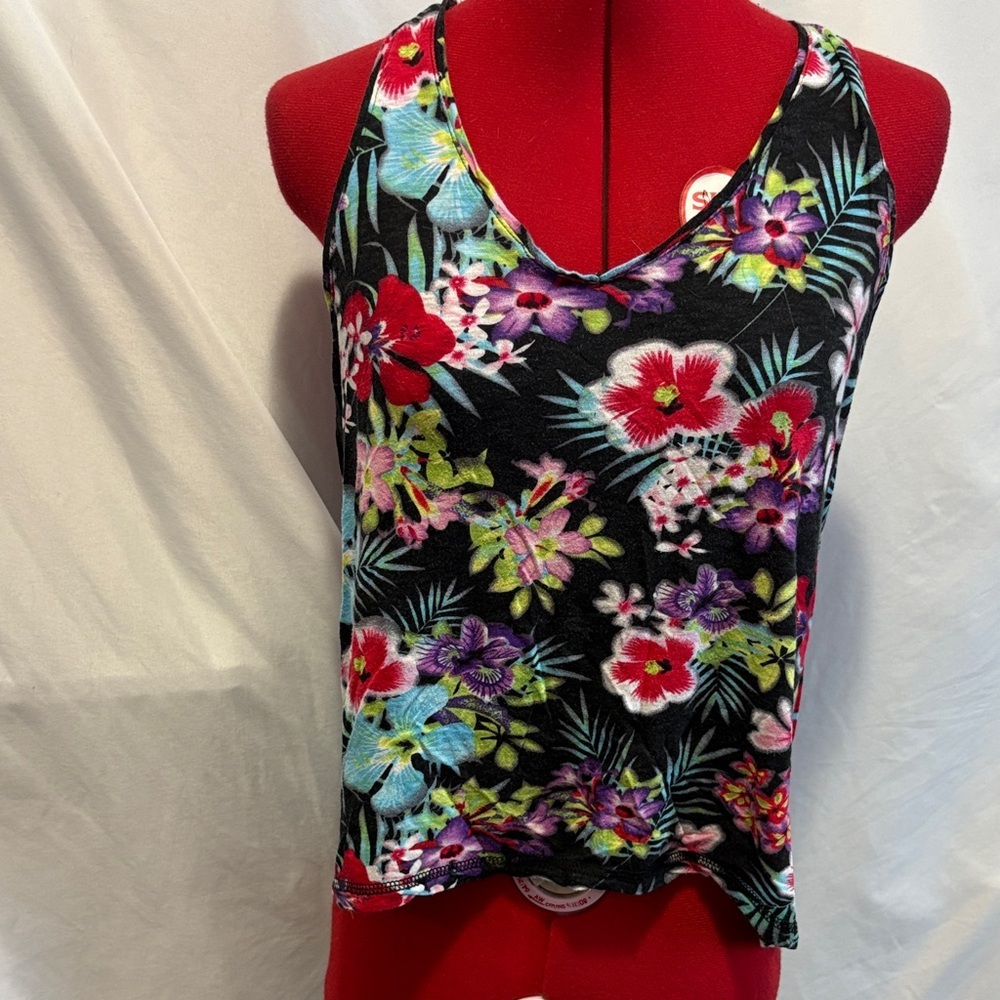 Garage Floral Tank Top - Black and Multicolor MM102